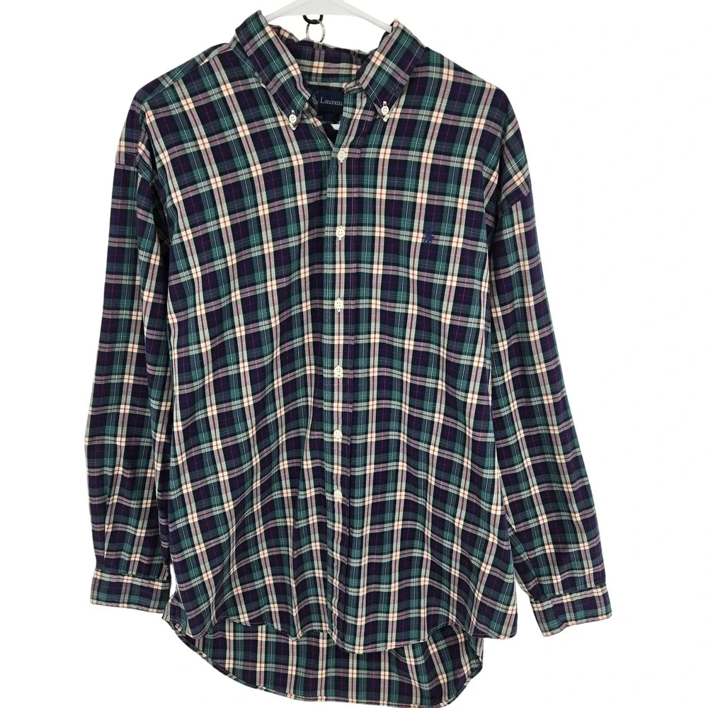 Ralph Lauren Shirt Mens Large Multicolor Plaid Blake Button Down‎ Cotton Casual